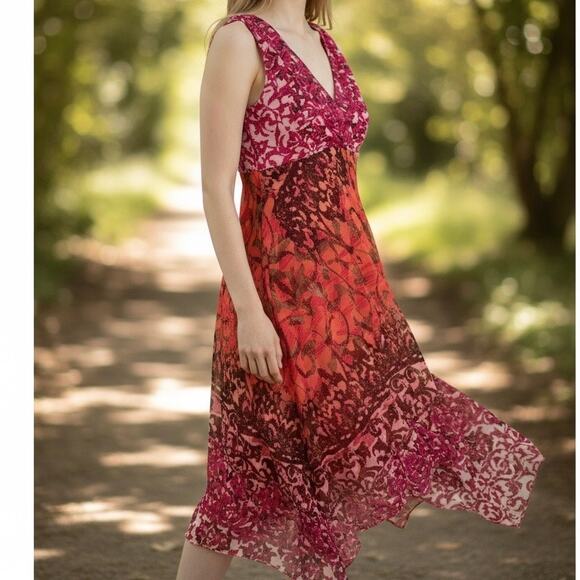 Rabbit Rabbit Rabbit Women's 90s Handkerchief Hem Dress Size 10 Red Pink - Picture 6 of 15